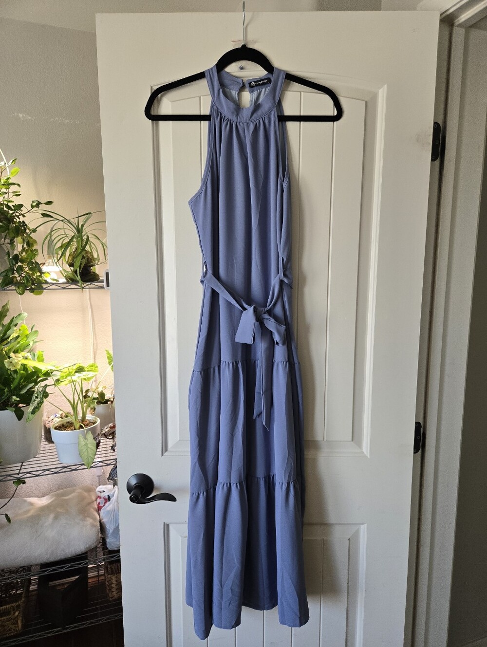 Sleeveless Tiered Halter Maxi Dress - Dusty Blue Size Small
